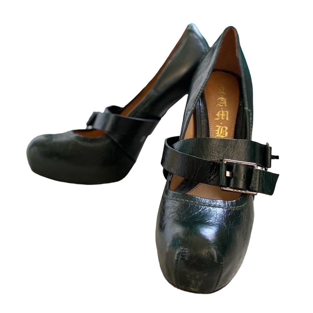 L.A.M.B Women’s Size 8.5 Finsbury Green Leather Mary Jane Buckle Platform Heels - Picture 13 of 14